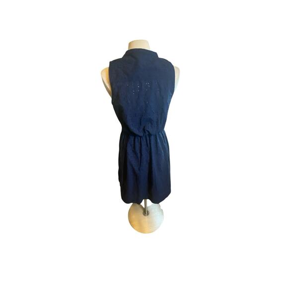 J. Crew Navy Blue Eyelet Shirt Dress Size 8 Sleeveless Summer Fit & Flare - Picture 10 of 16